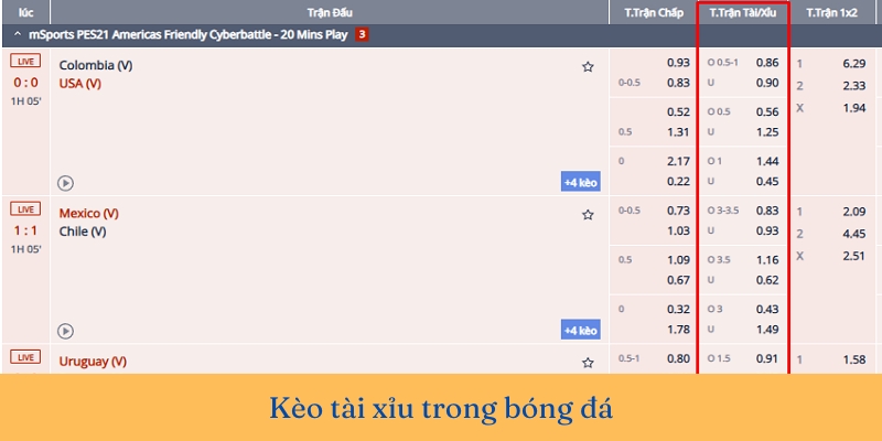 Cược kèo tài xỉu bóng đá